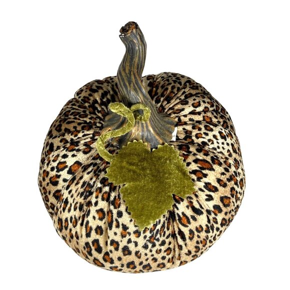 Leopard Print Pumpkin Decor Velvet Leaf Plastic Stem - Picture 6 of 12